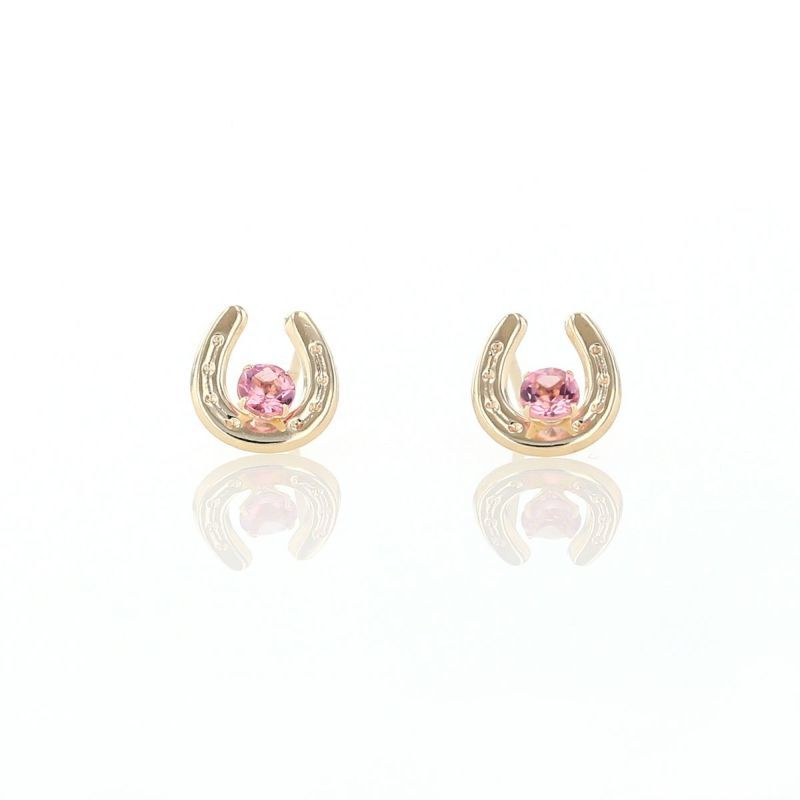 K10 YG ホースシュー 馬蹄 ピンクトルマリン ピアス 10k 10月 誕生石 イエローゴールド レディース 彼女 妻 プレゼント ラッキーモチーフ