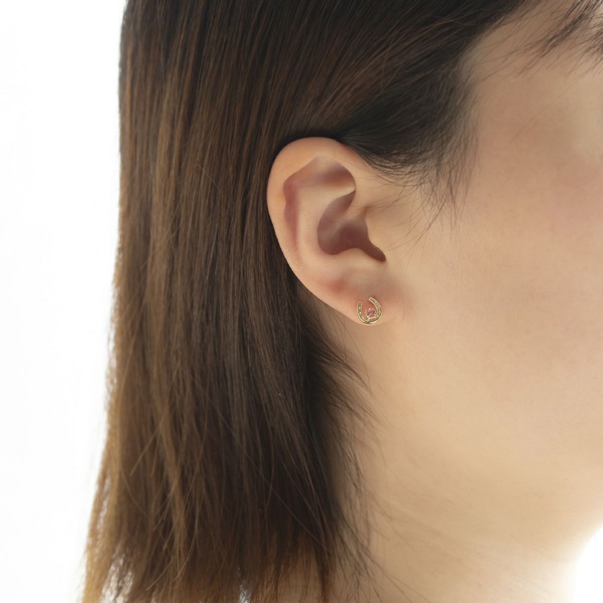 K10 YG ホースシュー 馬蹄 ピンクトルマリン ピアス 10k 10月 誕生石 イエローゴールド レディース 彼女 妻 プレゼント ラッキーモチーフ