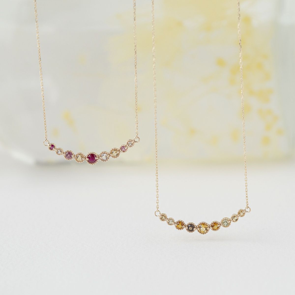 10 YG PG WG マルチ カラーストーン ネックレス