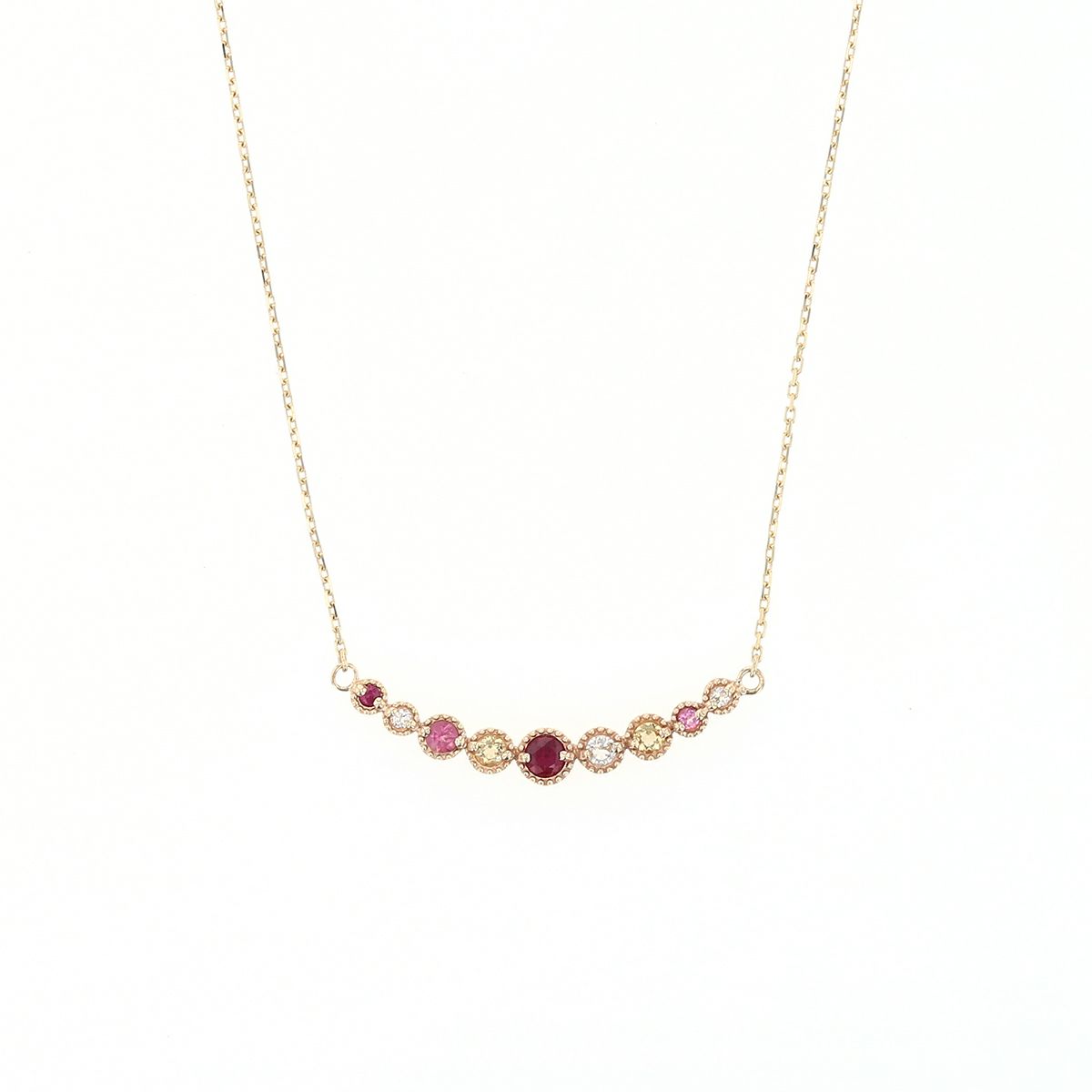 10 YG PG WG マルチ カラーストーン ネックレス