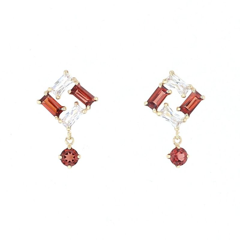 K10 YG ガーネット ピアス キュービックジルコニア イエローゴールド 10金 1月 誕生石 誕生日プレゼント ギフト レディース 20代 30代 40代 10k k10