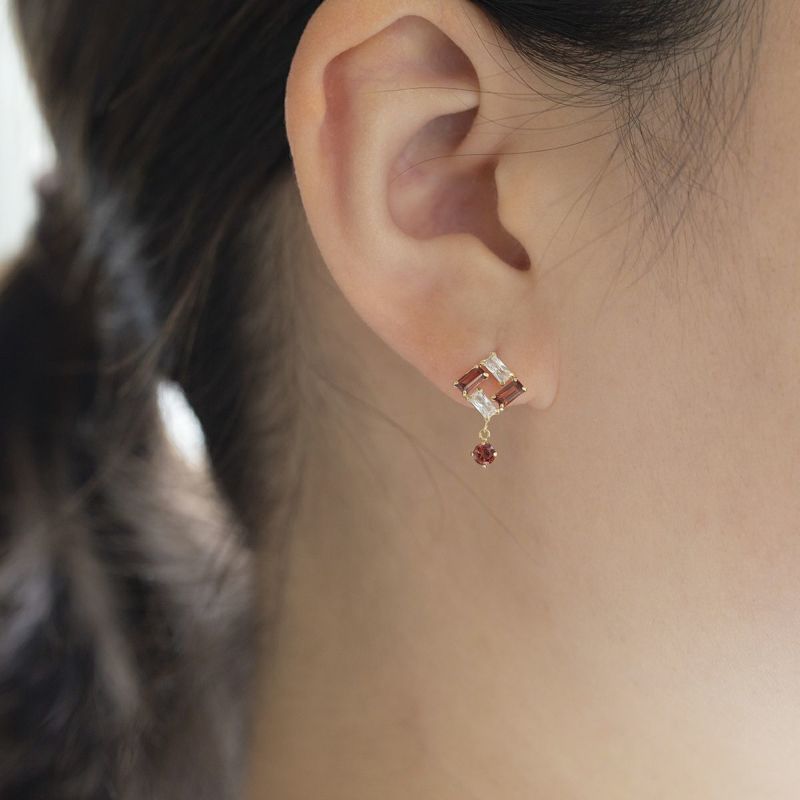 K10 YG ガーネット ピアス キュービックジルコニア イエローゴールド 10金 1月 誕生石 誕生日プレゼント ギフト レディース 20代 30代 40代 10k k10