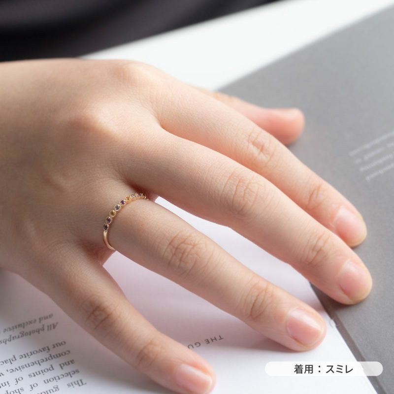 K10 YG PG WG マルチ カラーストーン リング ハーフエタニティ 誕生石 プレゼント レディース 彼女 妻 30代 40代 イエローゴールド ピンクゴールド ホワイトゴールド フラワー 花