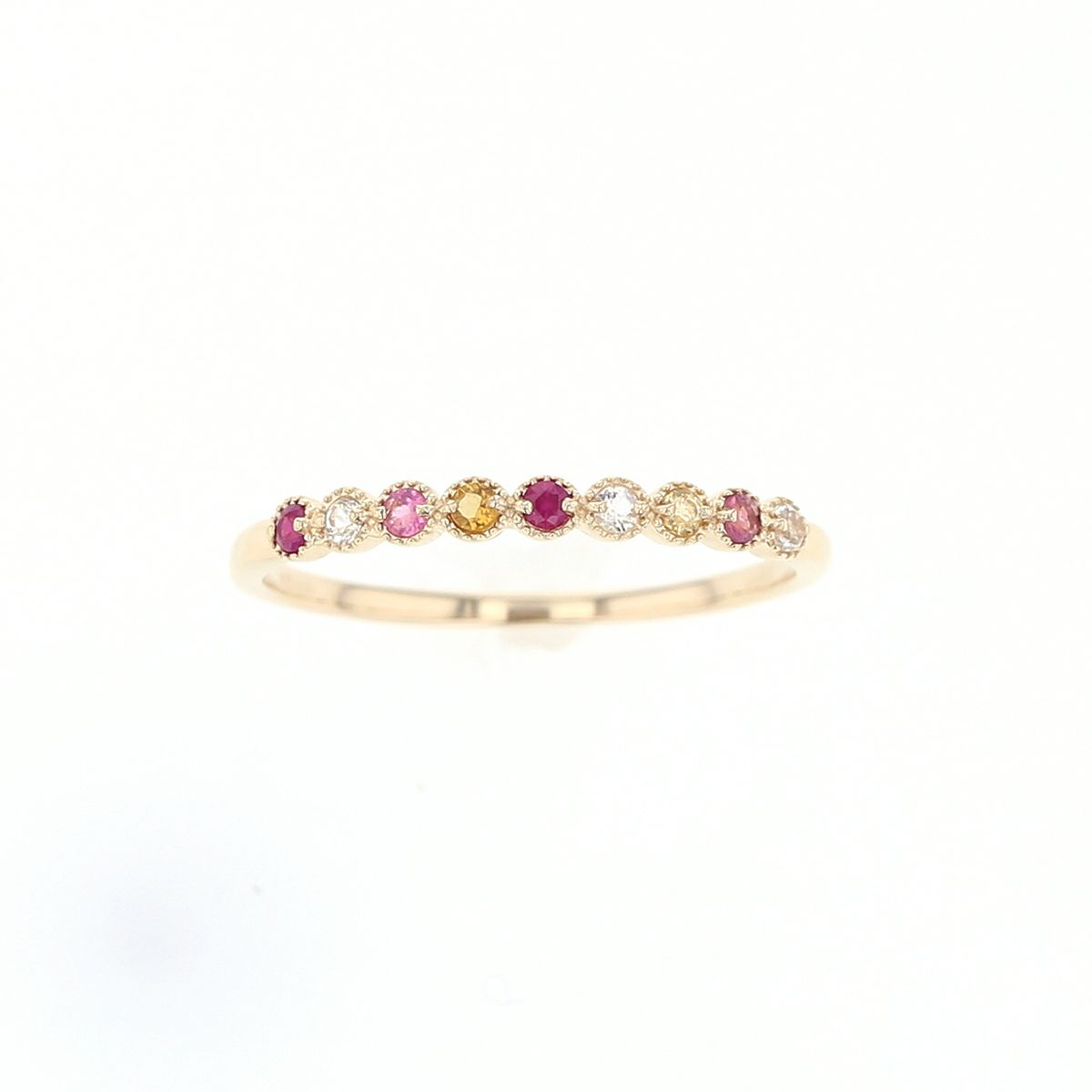 K10 YG PG WG マルチ カラーストーン リング ハーフエタニティ 誕生石 プレゼント レディース 彼女 妻 30代 40代 イエローゴールド ピンクゴールド ホワイトゴールド フラワー 花