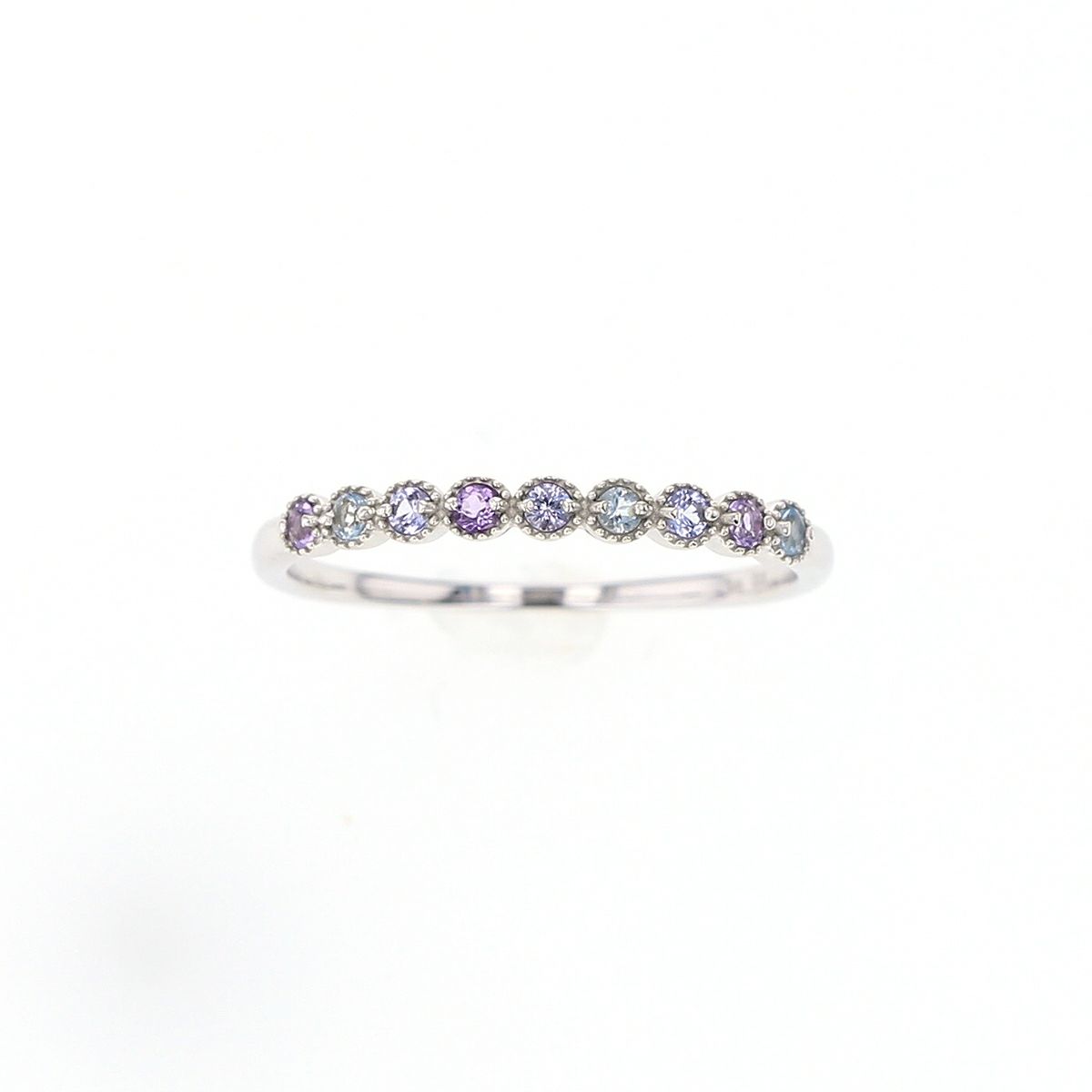 K10 YG PG WG マルチ カラーストーン リング ハーフエタニティ 誕生石 プレゼント レディース 彼女 妻 30代 40代 イエローゴールド ピンクゴールド ホワイトゴールド フラワー 花