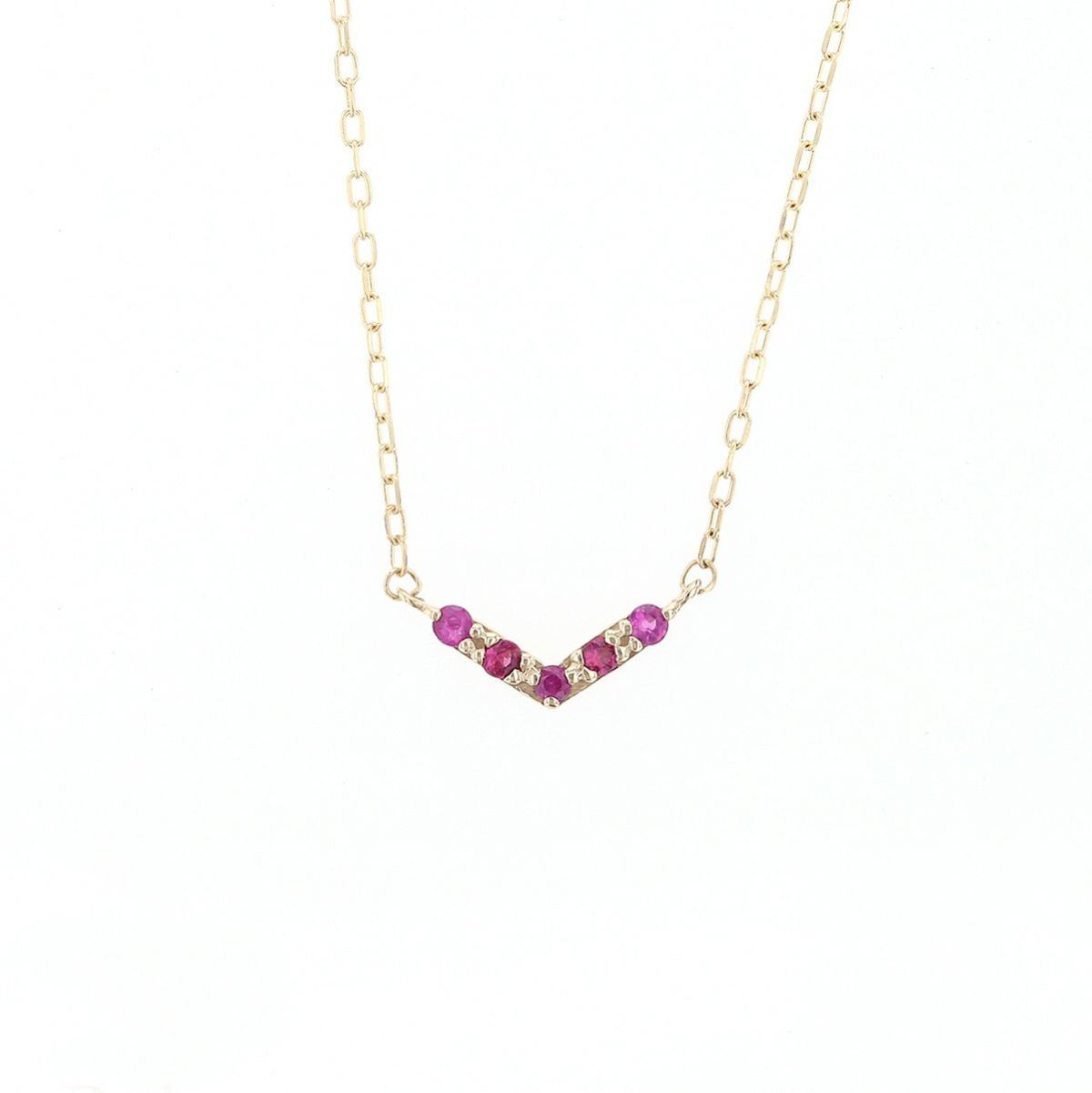10 YG ルビー ネックレス イエローゴールド 誕生石 7月 V字