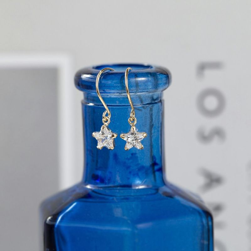 K10 YG キュービックジルコニア ピアス フックピアス 星 スター ゴールド イエローゴールド レディース 10金 CZ 誕生日プレゼント ギフト 20代 30代 40代 女性 彼女 妻