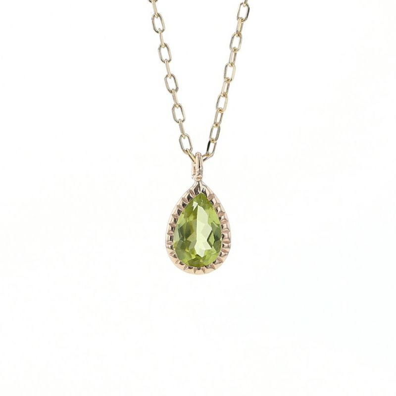 K10 YG ペリドット ネックレス イエローゴールド ドロップ 雫 ペアシェイプ レディース 8月 誕生石 誕生日プレゼント 彼女 妻 30代 40代 可愛い 華奢
