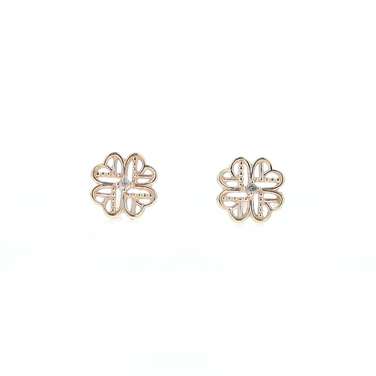 K10 YG ダイヤモンド ピアス クローバー ダイヤ 10k 10金 4月 誕生石 イエローゴールド レディース 彼女  妻 誕生日プレゼント ギフト かわいい 四つ葉