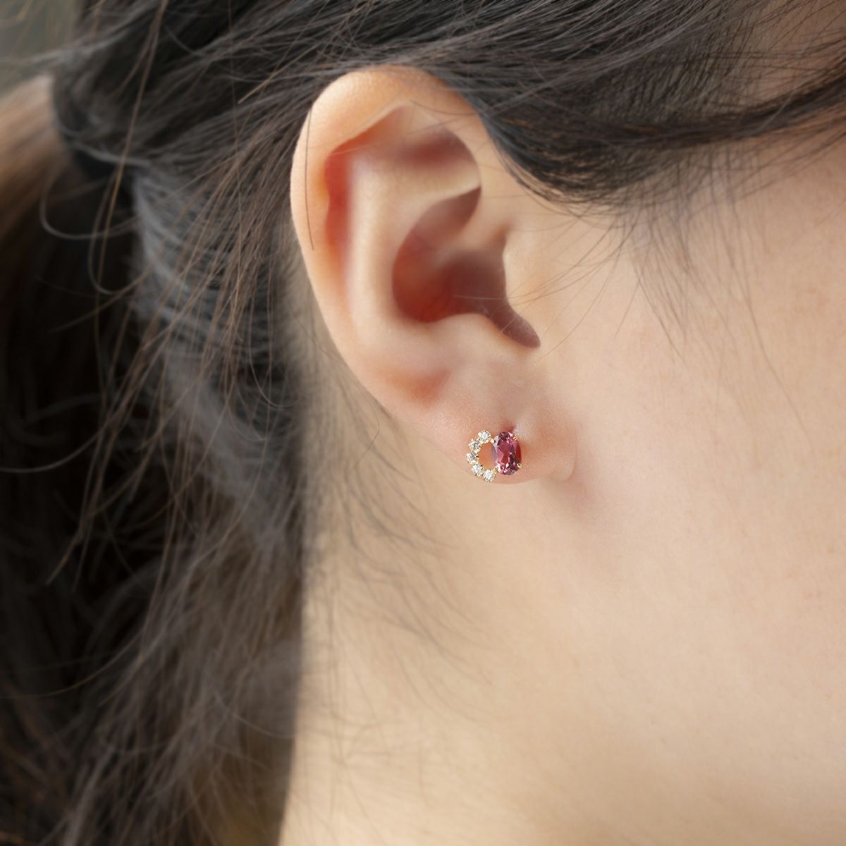 K10 YG ピンクトルマリン キュービックジルコニア ピアス イエローゴールド 10金 10月 誕生石 誕生日 プレゼント レディース 20代 30代 40代 10k k1