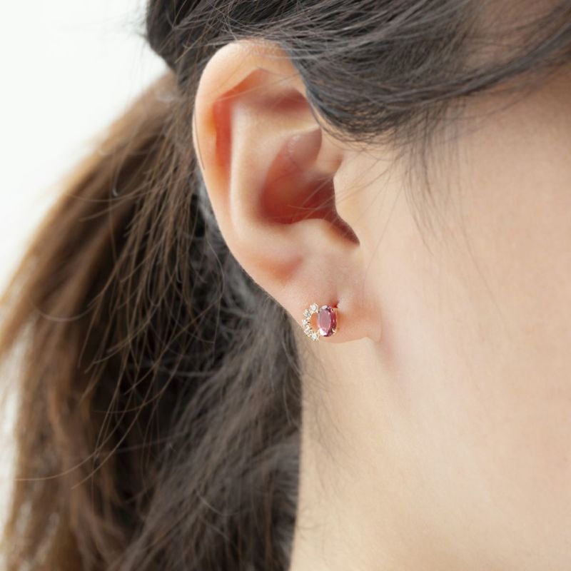 K10 YG ピンクトルマリン キュービックジルコニア ピアス イエローゴールド 10金 10月 誕生石 誕生日 プレゼント レディース 20代 30代 40代 10k k1