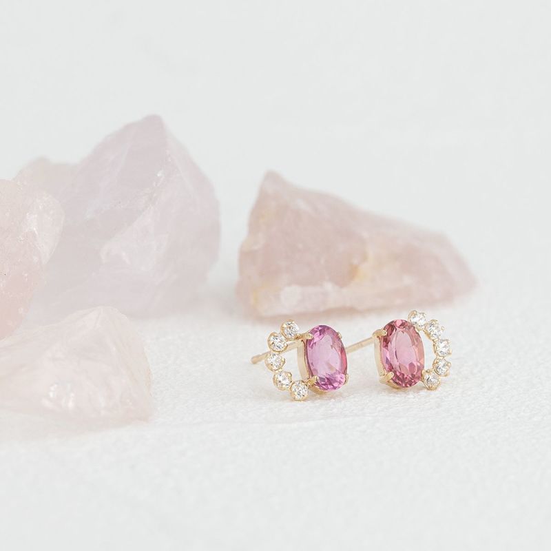 K10 YG ピンクトルマリン キュービックジルコニア ピアス イエローゴールド 10金 10月 誕生石 誕生日 プレゼント レディース 20代 30代 40代 10k k1