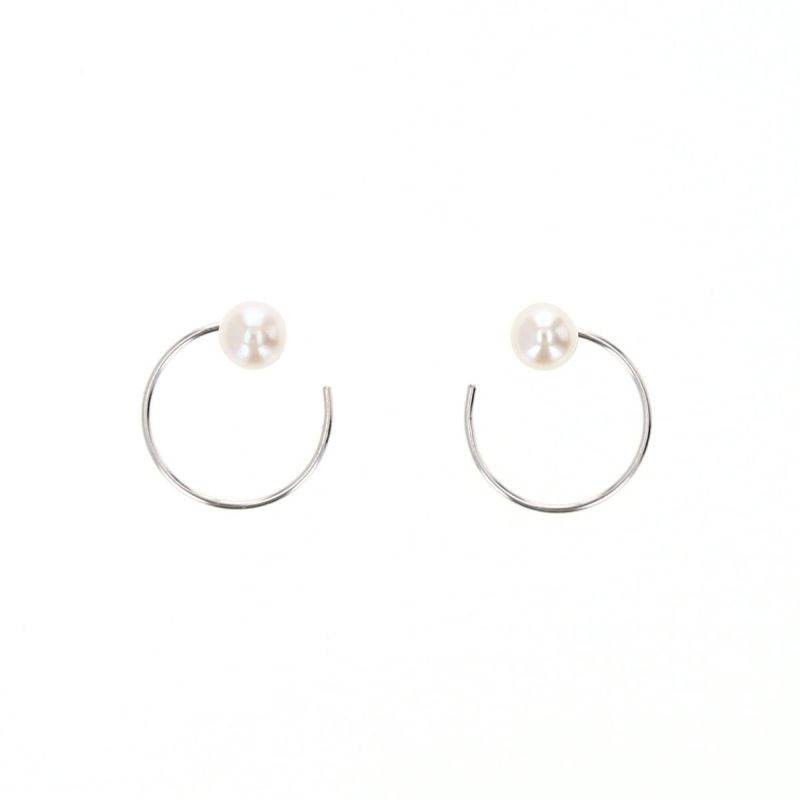 K10 WG 淡水パール キャッチレスフープピアス フープピアス キャッチレス ホワイトゴールド 10金 パール 誕生日プレゼント 誕生日 20代 30代 40代 女性 彼女 ギフト