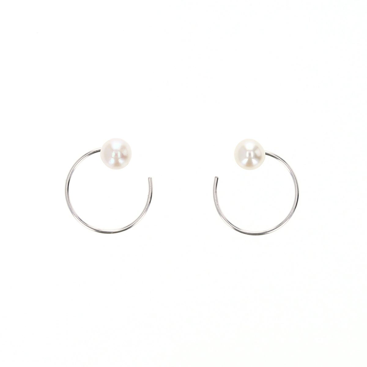 K10 WG 淡水パール キャッチレスフープピアス フープピアス キャッチレス ホワイトゴールド 10金 パール 誕生日プレゼント 誕生日 20代 30代 40代 女性 彼女 ギフト