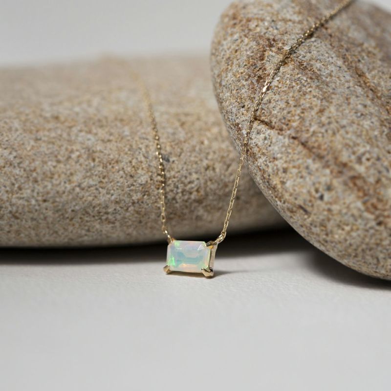 K10 YG オパール ネックレス イエローゴールド 10k 10金 レディース 彼女 妻 スクエア 10月誕生石 誕生日プレゼント