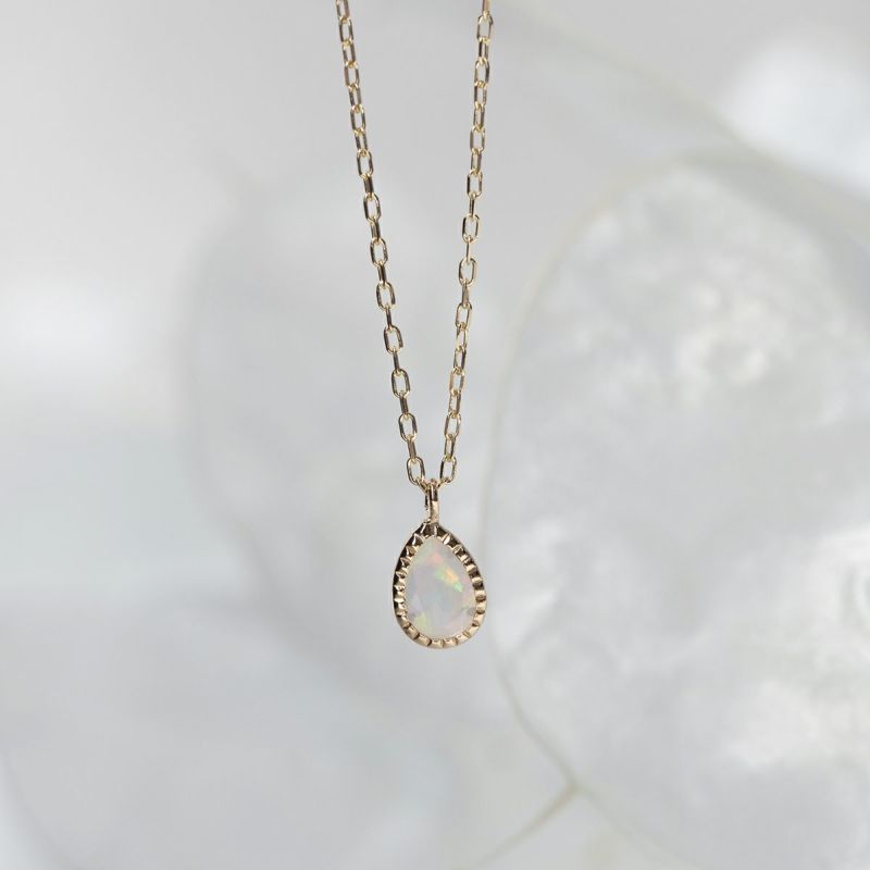 K10 YG オパール ネックレスイエローゴールド 10k 10金 レディース 彼女 妻 ペアシェイプ 10月誕生石 誕生日プレゼント ギフト