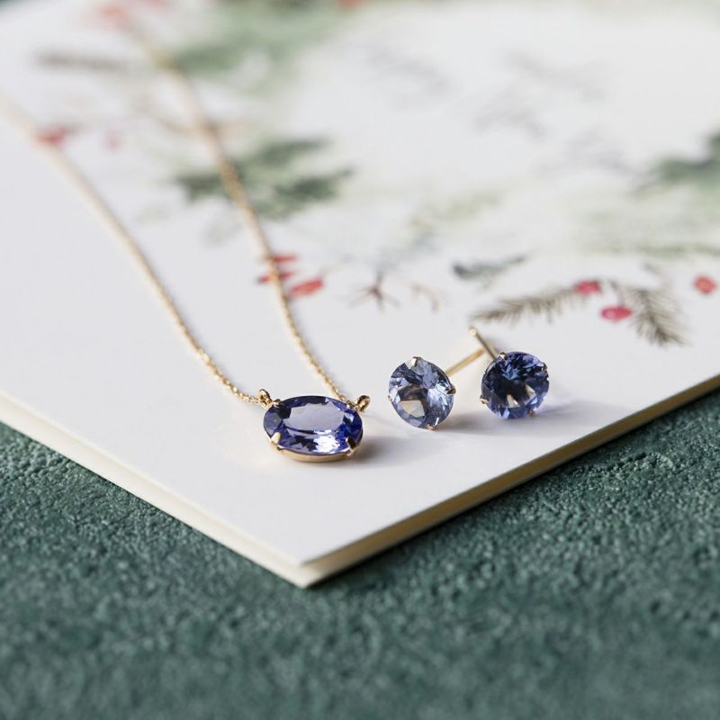 セット クリスマスセット K10 YG タンザナイト ネックレス  ピアス  20代 30代 40代 レディース 女性 彼女 妻 クリスマスプレゼント 一粒 大粒 一粒ピアス イエローゴールド 10k 10金 レディース 彼女 妻 オーバル 12月誕生石 クリスマスギフト クリスマス