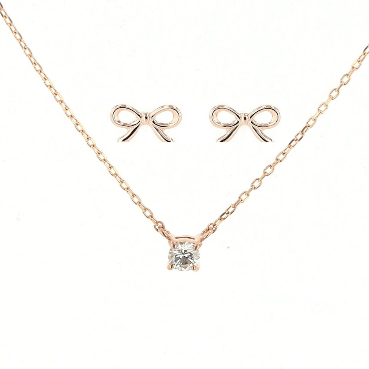 セット クリスマスセット K10 PG ダイヤモンド ネックレス ピアス リボン 30代 40代 レディース 女性 彼女 妻 クリスマスプレゼント 一粒ダイヤモンド スタッドピアス ラッキーモチーフ レディース プレゼント 誕生日 10代 20代 30代 かわいい 小さい 華奢 10金 クリスマスギフト クリスマス