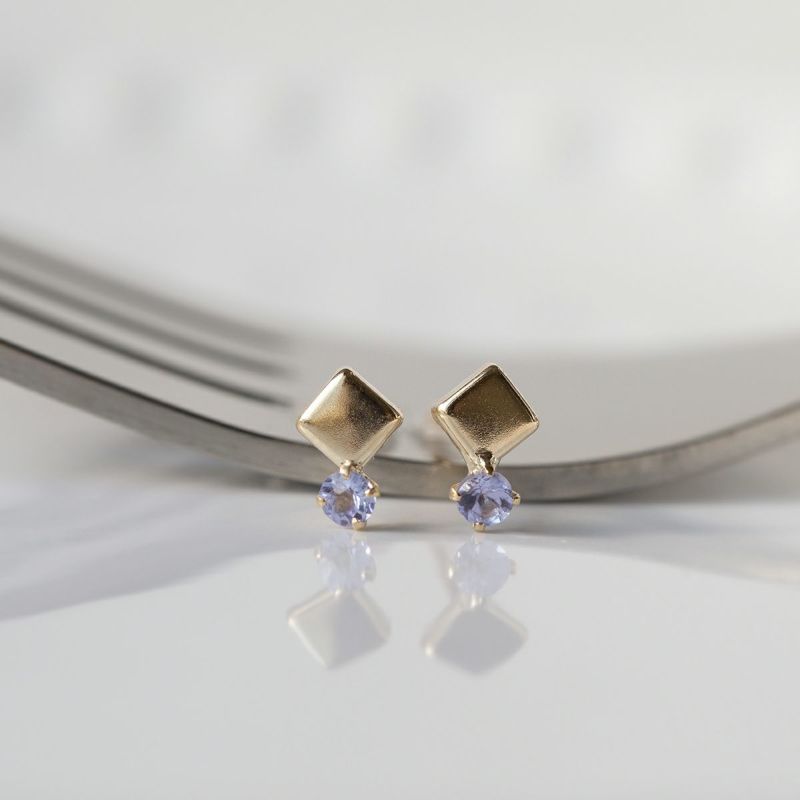 K10 YG タンザナイト ピアス スクエア ひし形 イエローゴールド 誕生石 12月誕生石 10k 10金 レディース 娘 プレゼント 女性 誕生日 彼女 妻